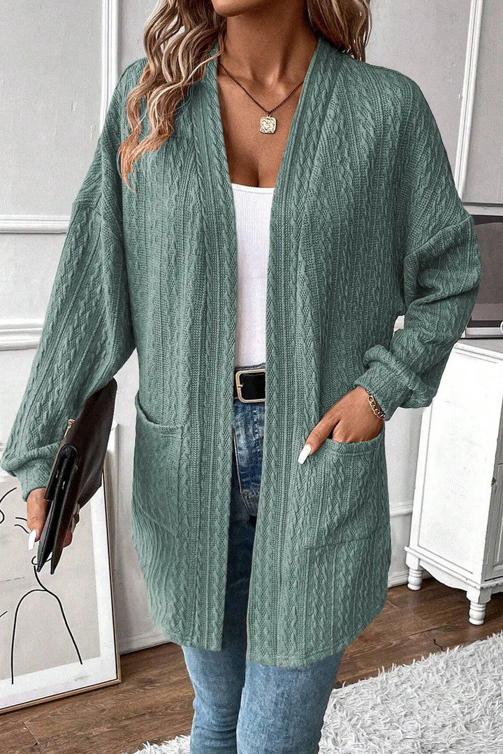 Cardigan noir ouvert sur le devant avec poches latérales en tricot texturé Perfectelena