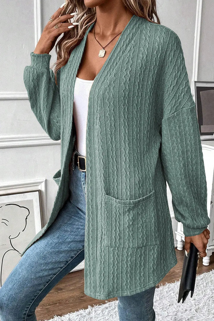 Cardigan noir ouvert sur le devant avec poches latérales en tricot texturé Perfectelena