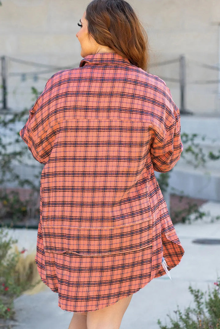 Chemise rouge à carreaux, manches longues, fente latérale, ourlet en détresse Perfectelena