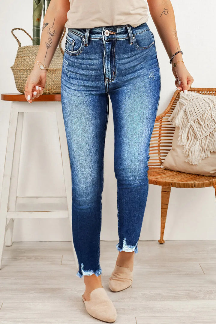 Jean skinny bleu longueur cheville à ourlet brut Perfectelena