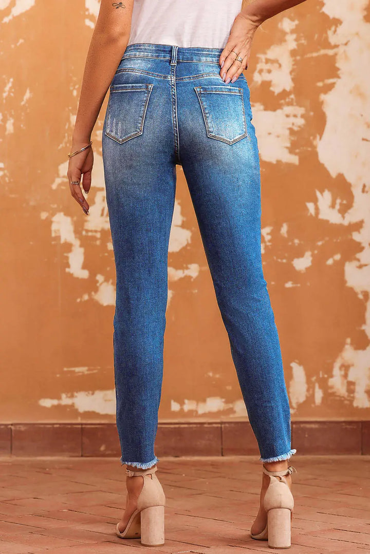 Jean skinny bleu longueur cheville à ourlet brut Perfectelena