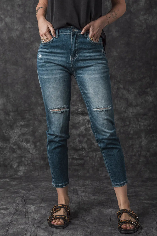 Jean skinny déchiré bleu effet vieilli Perfectelena