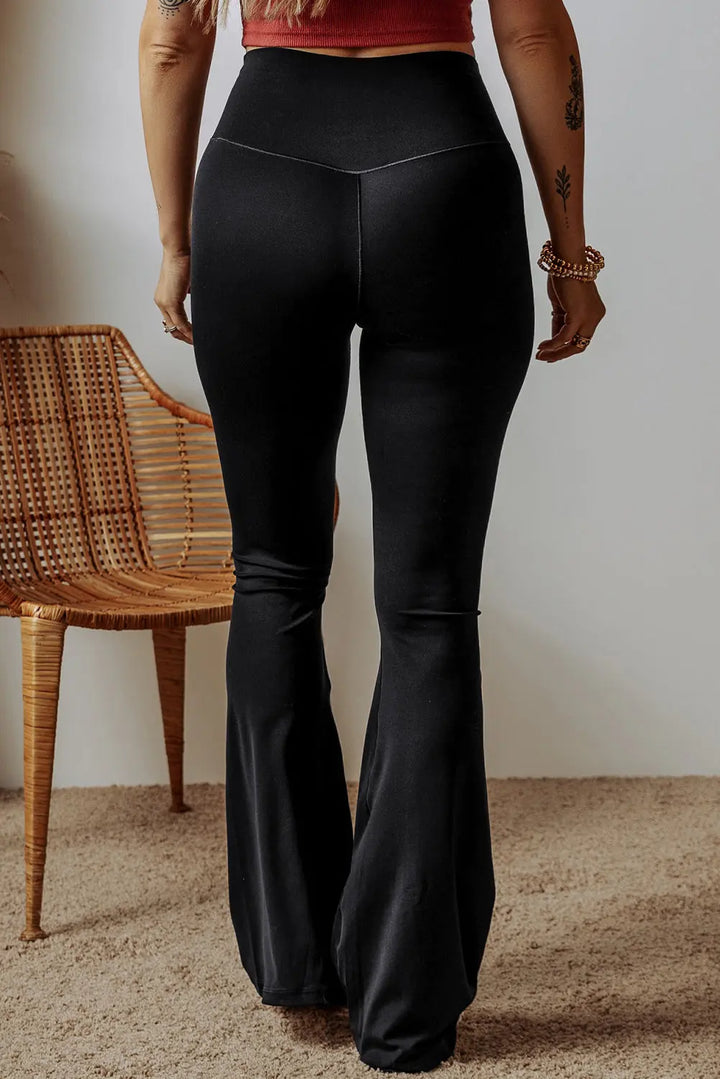 Legging évasé taille haute noir en forme de V Perfectelena