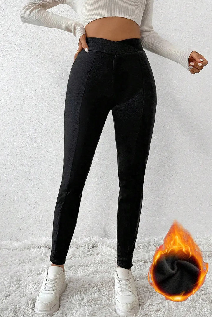 Legging thermique noir à taille croisée et jambes cousues Perfectelena