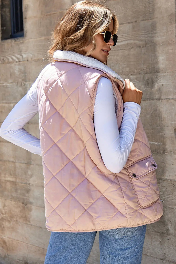 Manteaux de gilet matelassés doublés de polaire rose Perfectelena