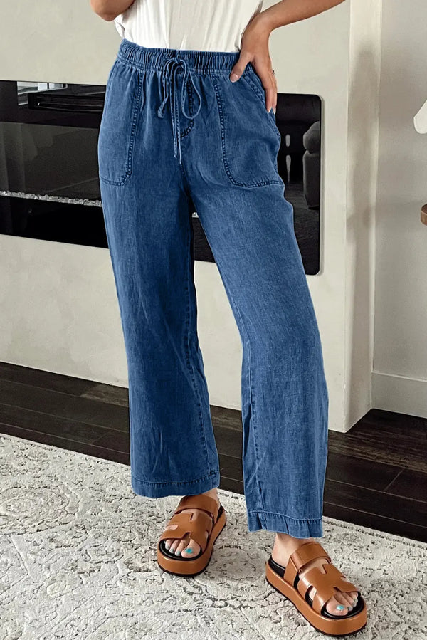 Myosotis Pantalon en denim droit ample avec cordon de serrage à lavage minéral Perfectelena