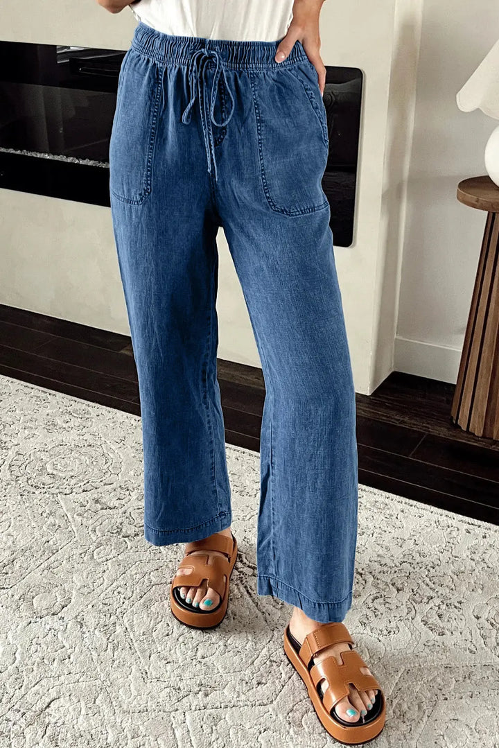 Myosotis Pantalon en denim droit ample avec cordon de serrage à lavage minéral Perfectelena