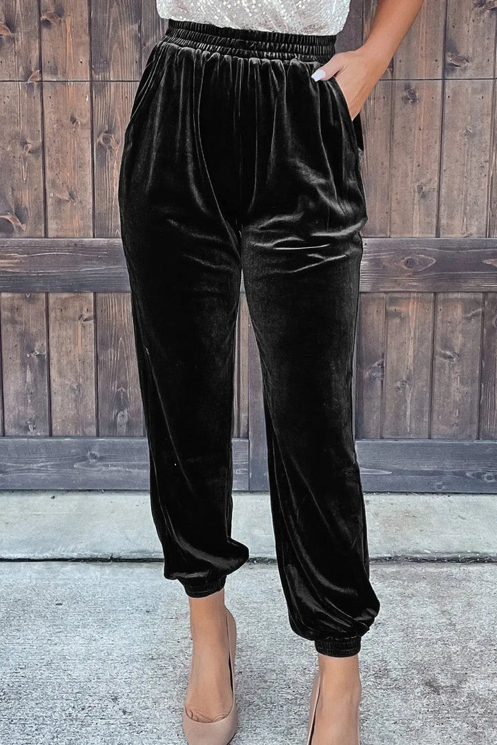 Pantalon de jogging en velours uni noir Perfectelena