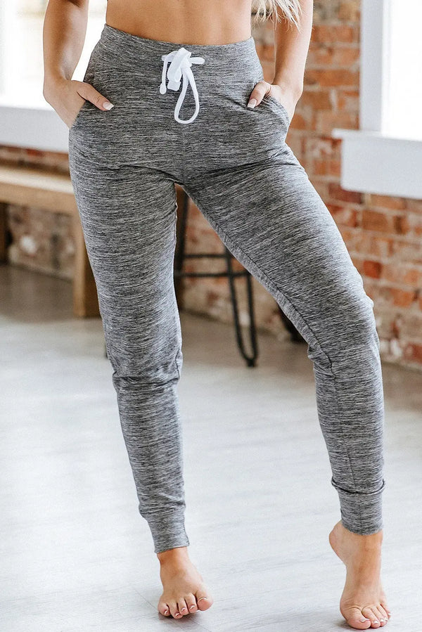 Pantalon de jogging gris avec poches à la taille et cordon de serrage Perfectelena