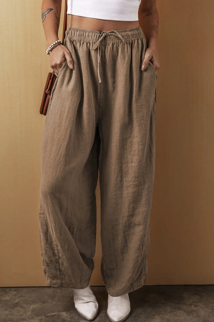 Pantalon large en coton et lin avec cordon de serrage à la taille Desert Palm Perfectelena