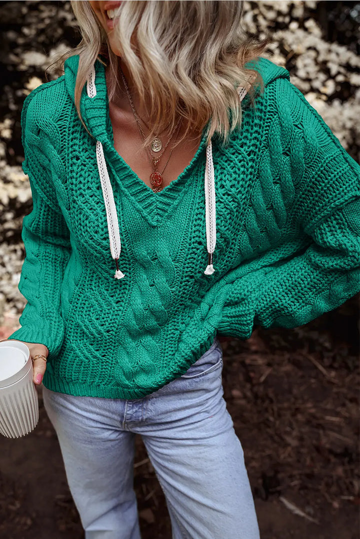 Pull à capuche avec cordon de serrage contrasté en tricot torsadé vert d'eau Perfectelena