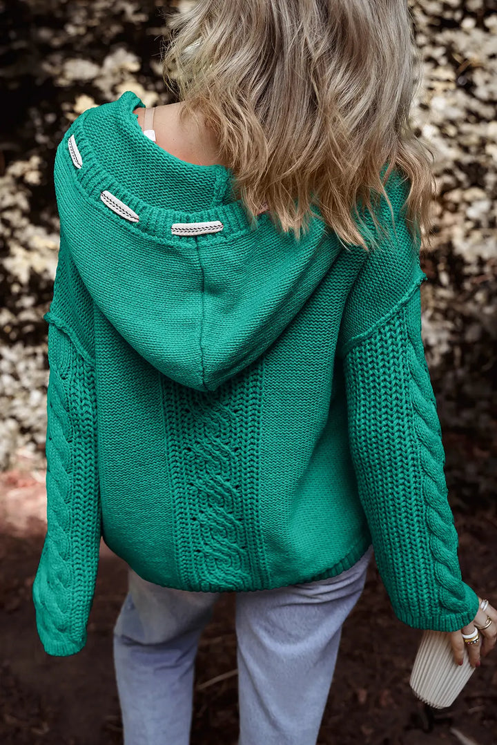 Pull à capuche avec cordon de serrage contrasté en tricot torsadé vert d'eau Perfectelena