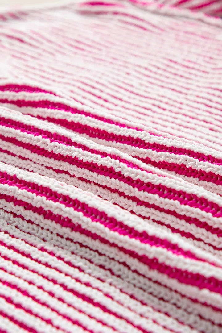 Pull ample à bords contrastés en tricot texturé à rayures rose vif Perfectelena