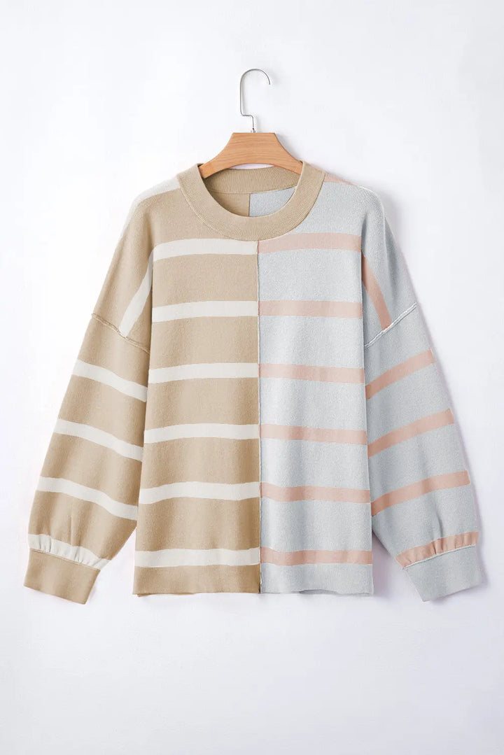 Pull surdimensionné color block beige français clair Perfectelena