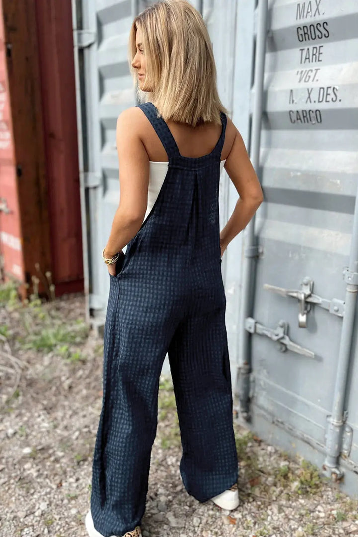 Salopette taille haute boutonnée à imprimé écossais bleu voile Perfectelena