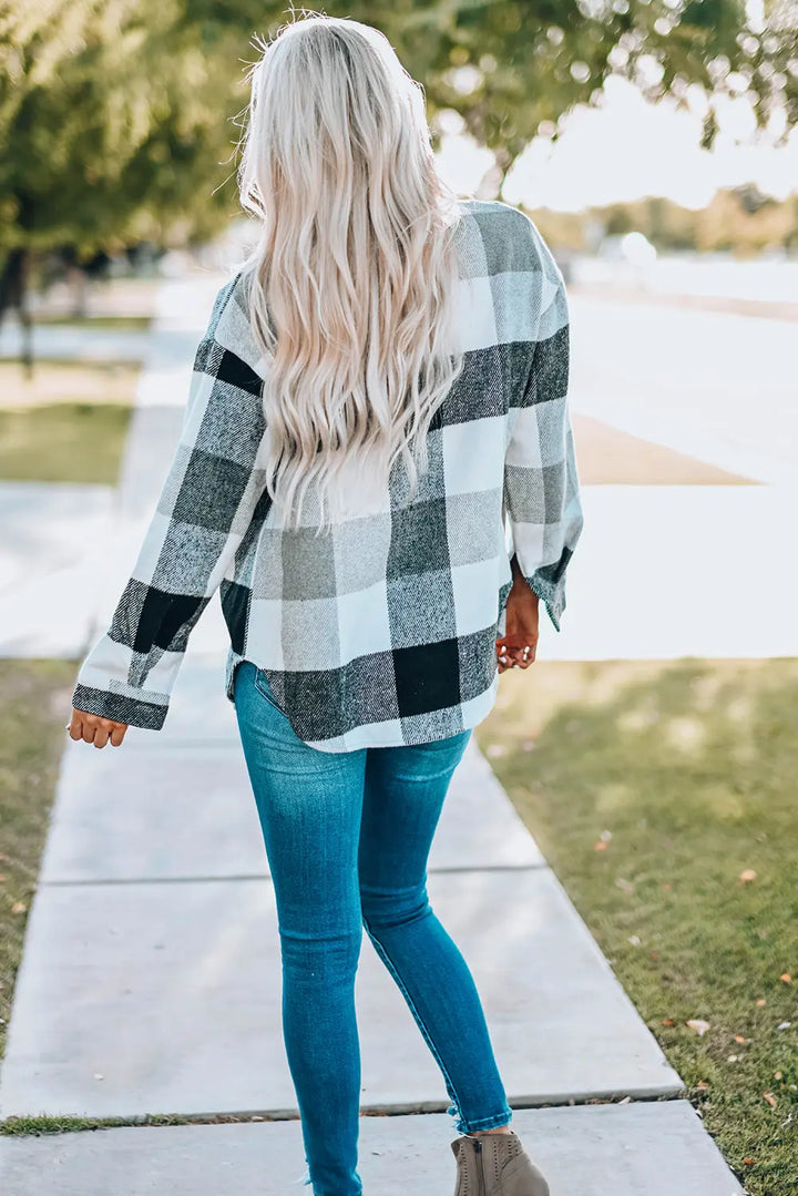 Veste à manches longues boutonnée à carreaux gris avec poche Perfectelena