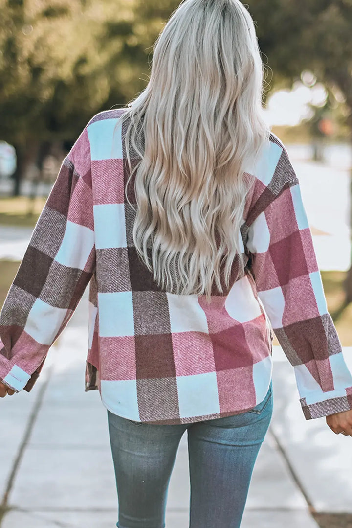 Veste à manches longues boutonnée à carreaux gris avec poche Perfectelena