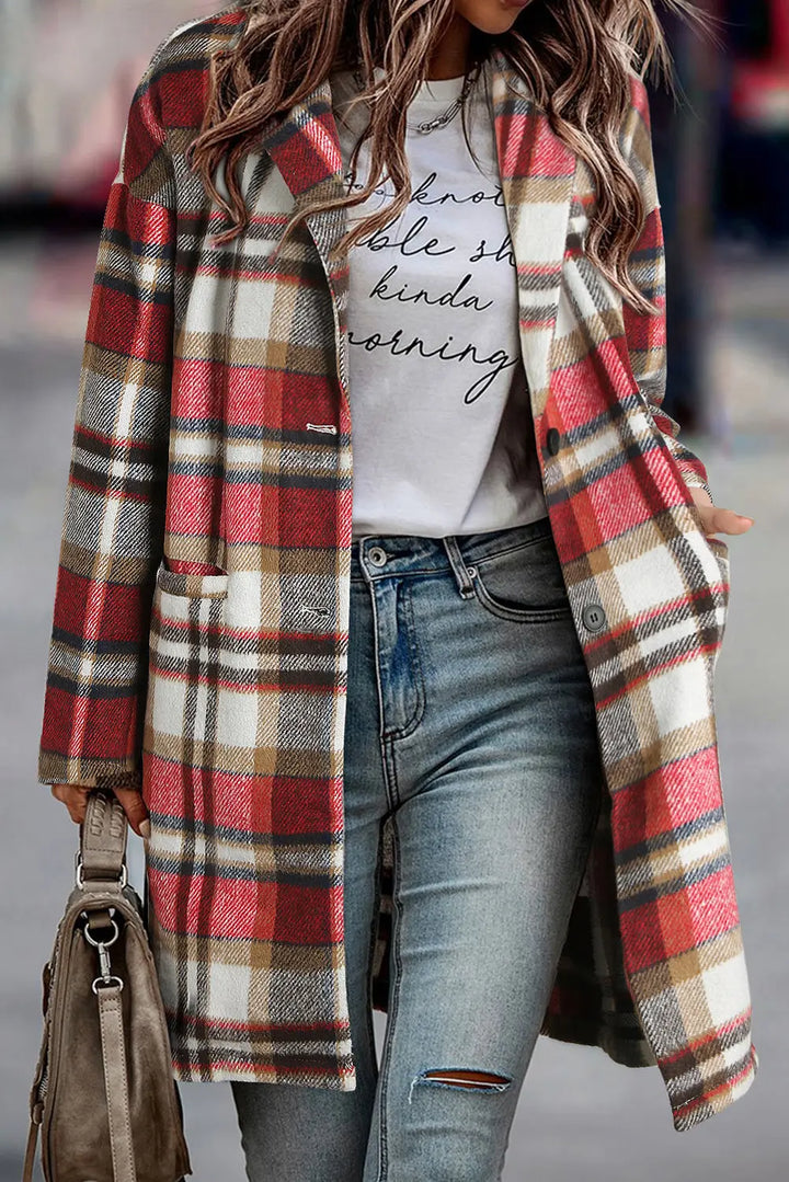 Veste à revers boutonnée à carreaux rose Perfectelena